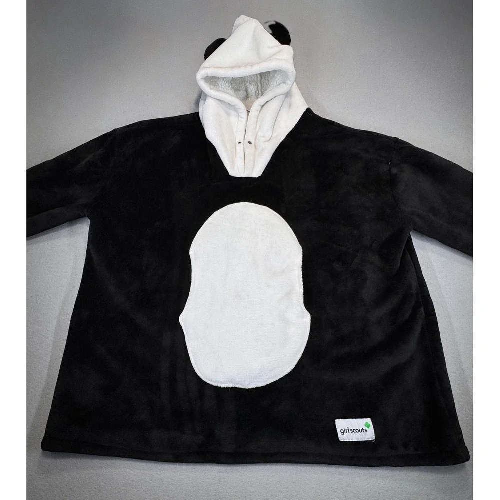 Girl Scouts Panda Oversized Wearable Blanket Hoodie Black White Plush Fleece